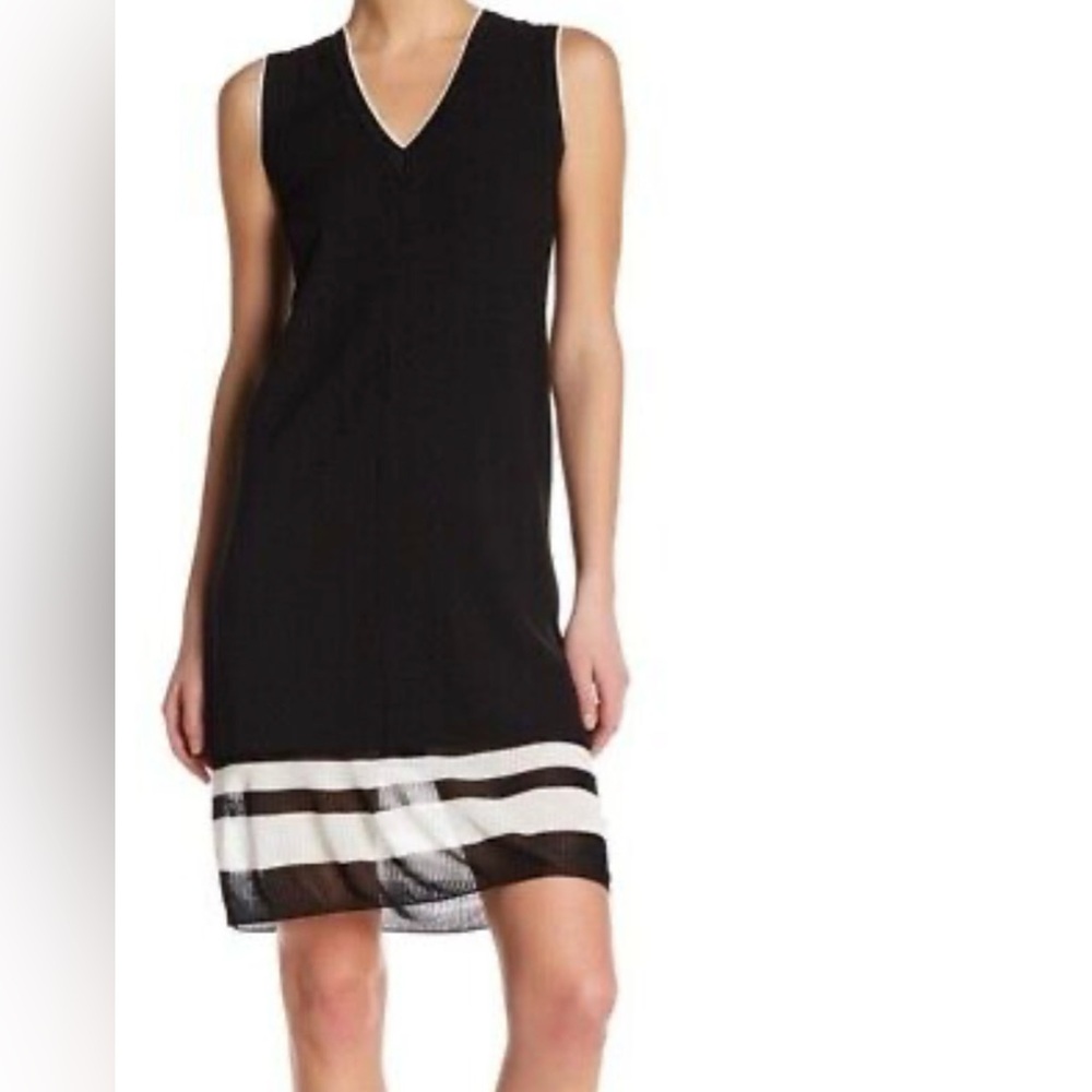 LIKE NEW Vince Sleeveless Double Layer V-Neck Striped Hem Dress
